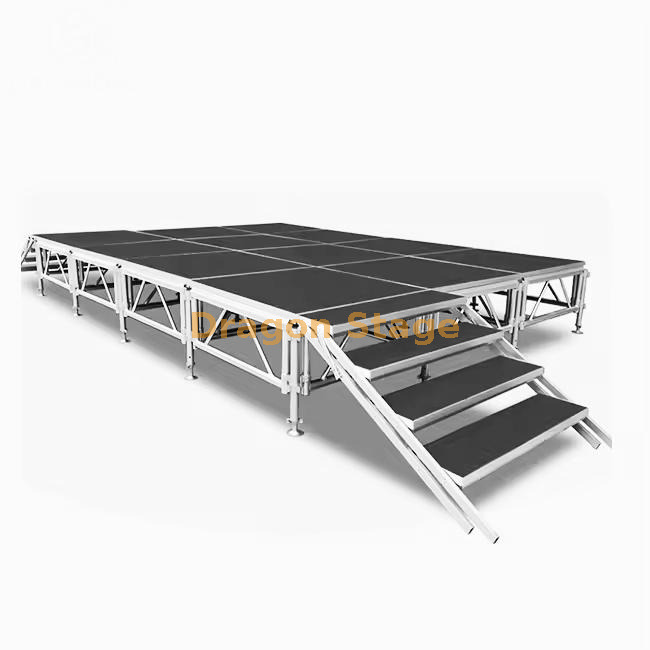 4x4ft Stage Deck Aluminum Outdoor Stage Podium with 2 Stairs 4.88x3.66m 4x4 pés de convés de alumínio de 4x4 pés pódio com 2 escadas 4,88x3.66m