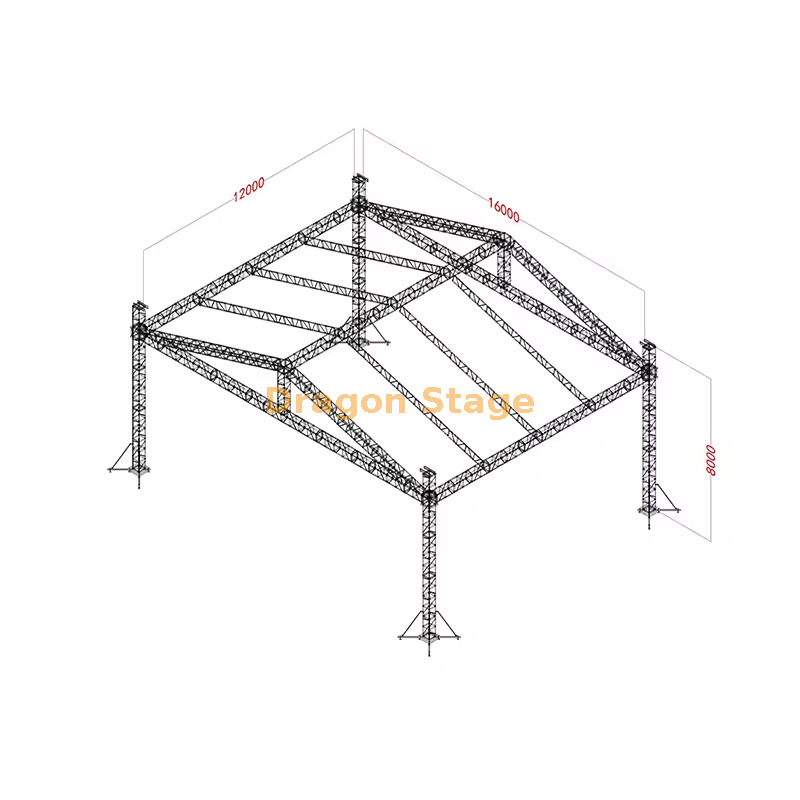 16x12x8m Heavy-Duty Aluminum Pitched Roof Stage Truss System Sistema de treliça de telhado inclinado de alumínio para serviço pesado 16x12x8m