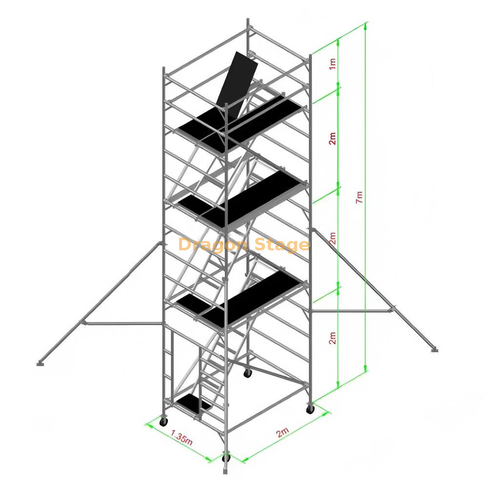 7m Custom Wooden Deck Double Scaffolding with Clambing Ladders Andaime duplo de deck de madeira personalizado de 7m com escadas de escalada