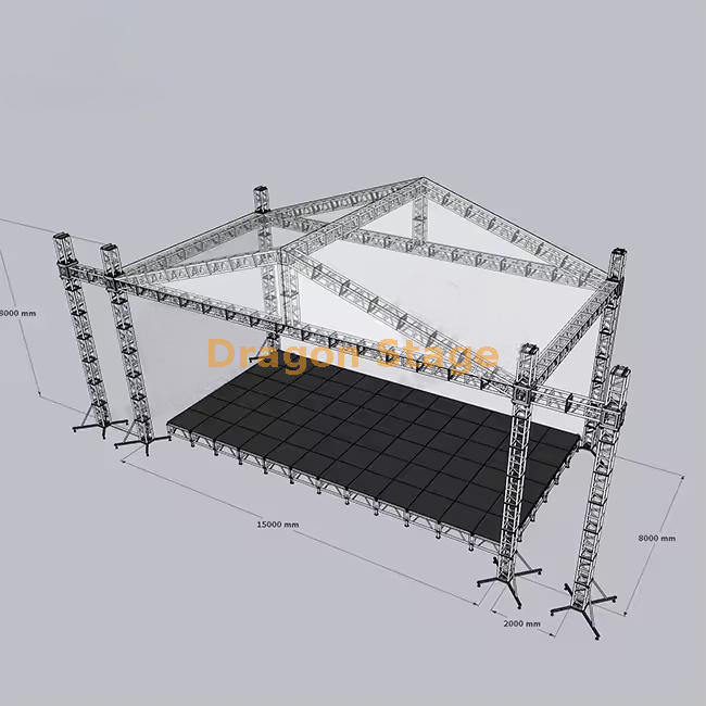 15x8x8m Peak Roof Truss with Dual 2m Line Array Wings Treliça de telhado de pico de 15x8x8m com asas duplas de line array de 2m