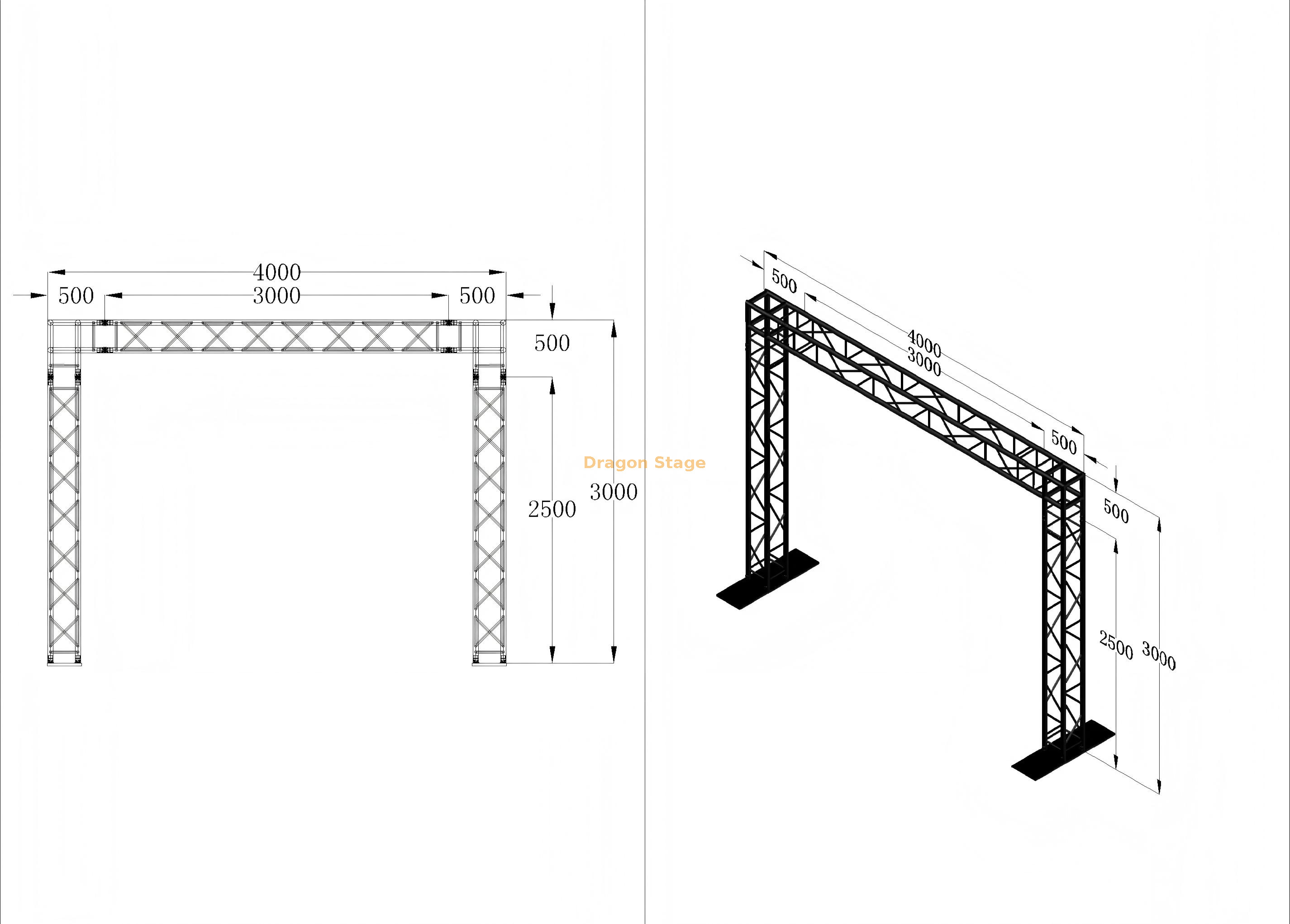Aluminum Alloy Mobile Goalpost Truss System for LED Screens and Stage Lighting Sistema de treliça móvel de liga de alumínio para telas de LED e iluminação de palco