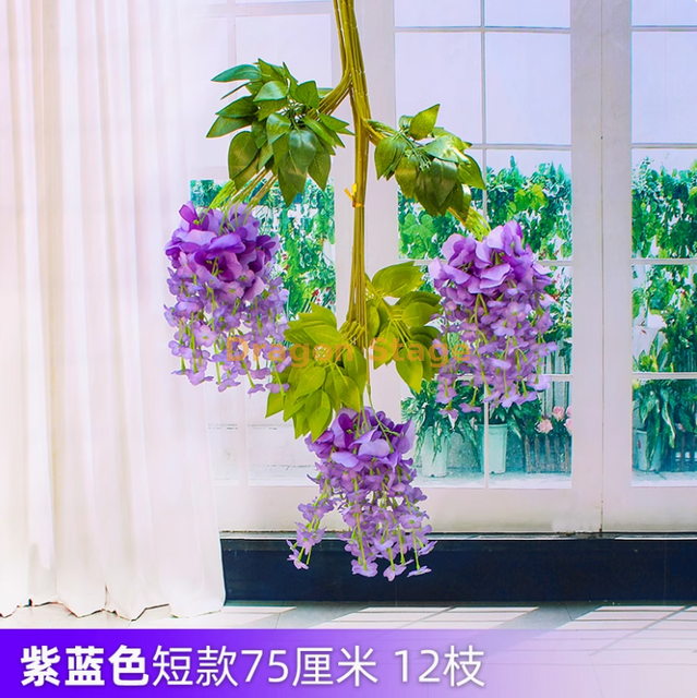 Wisteria simulada Tofu Pudding String violetas Violetas falsas de teto floral azul roxo curto (12 palitos)