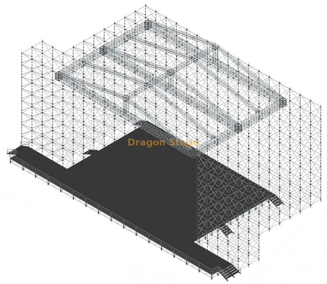 Sistema de treliça de telhado em pirâmide de grande vão de 20x20m com 3 vigas de longo vão para sistema Layher