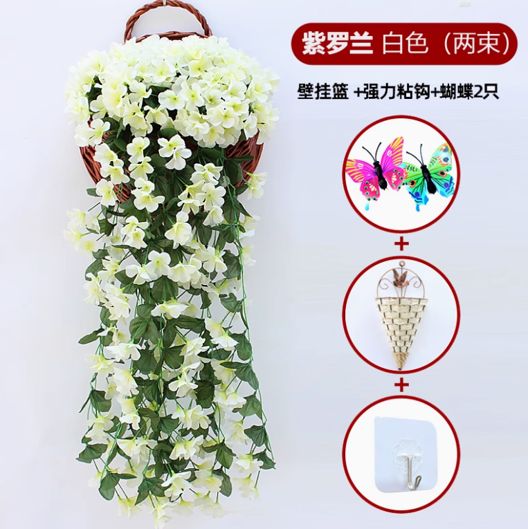 乳白色2束大紫罗兰 送挂篮+2蝴蝶+钩