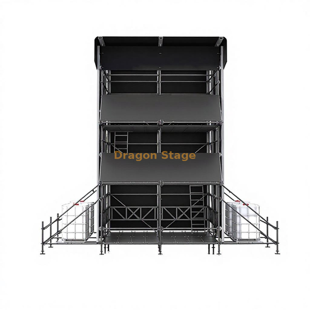 Torre de controle Ringlock FOH híbrida multinível de 4x4x6m com estrutura de telhado de alumínio