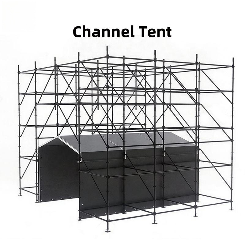 Tenda de canal instalada dentro da estrutura Ringlock para acesso coberto aos bastidores ao palco.png
