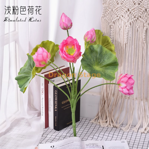 Lotus simulado, lótus copa, folhas de lótus, flores de lótus para Buda, colocadas na sala de estar, piscina de flores artificiais, buquê de lótus rosa claro