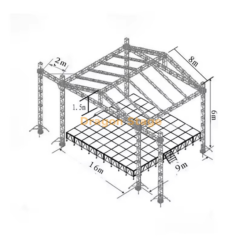 Fase de concertos de eventos com treliça de telhado 16x9x6m