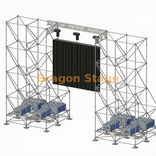 Sistema de torre suspensa LED Ringlock duplo com treliça de 6m 400mm e base de lastro