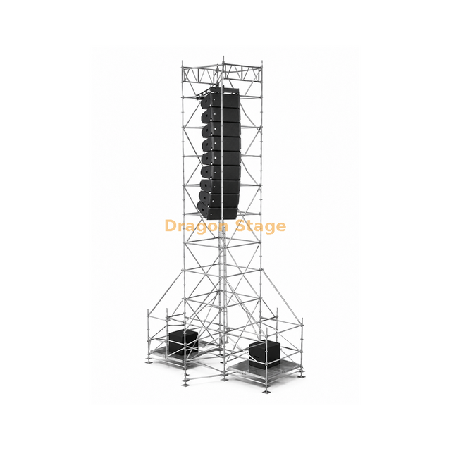 Torre suspensa Ringlock Line Array 2x2x11m com plataformas de lastro duplo