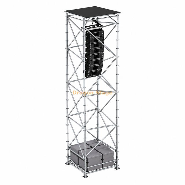 Torre suspensa Ringlock Line Array 2x2x8m com telhado, lastro e plataforma de trabalho