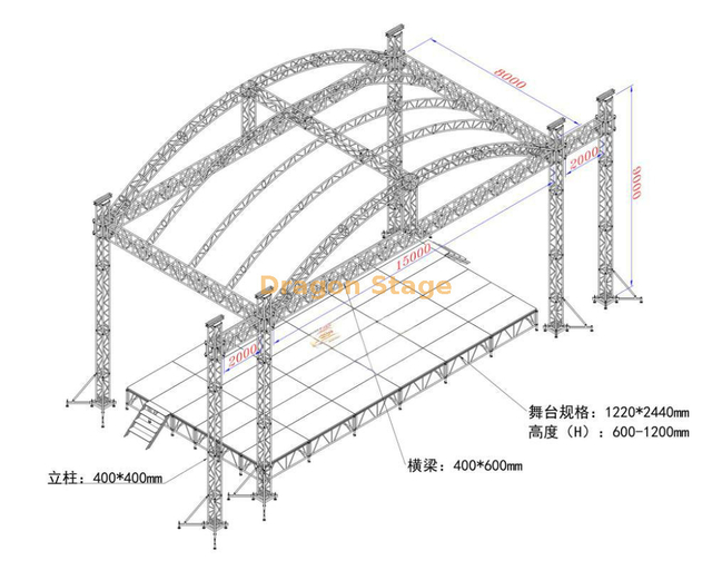 Arco do teto de teto de teto de teto 15x8x9m