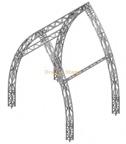 Sistema de treliça de telhado curvado preto com torneira de 290 mm com cantos de caixa e placas de base externas