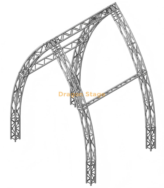 Sistema de treliça de telhado curvado preto com torneira de 290 mm com cantos de caixa e placas de base externas