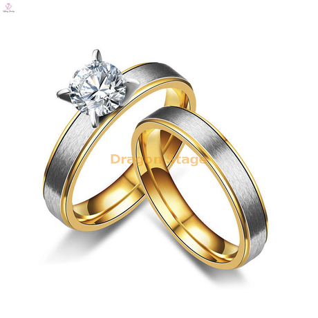 Moda simples amantes de aço inoxidável casamento fosco zircão anéis de noiva