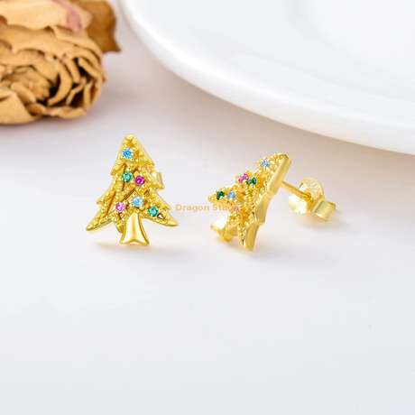 Meninas de jóias para meninas fornecimento de presente de aço inoxidável ouro banhado a ouro árvore de Natal Brincos de garanhão