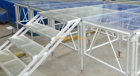 Palco de vidro transparente temperado acrílico e escadas de vidro para eventos de casamento