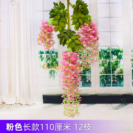 Wisteria simulada Tofu Pudding String violetas Violetas de teto falso Floral Rattan Long Pink (12 palitos)