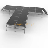 Palco móvel modular de alumínio em forma de T de 7,32x7,32m com escadas - altura ajustável (0,8m)