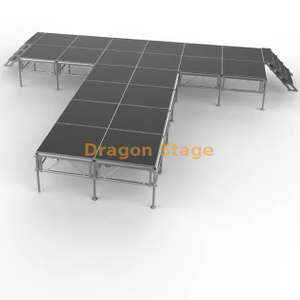 Palco móvel modular de alumínio em forma de T de 7,32x7,32m com escadas - altura ajustável (0,8m)