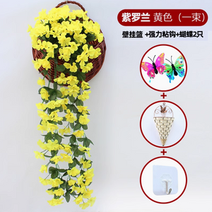 Orquídea de parede violeta simulada pendurada orquídea grande bordado de bordado artificial flor flor de seda de seda rattan amarelo 1 grande gancho de entrega violeta