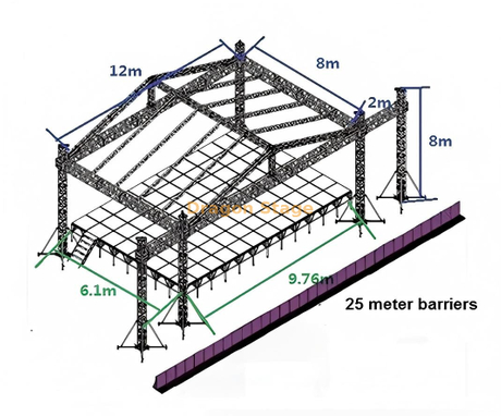 Palco Pódio e Treliça para Concerto Musical 12x8x8m