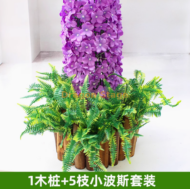 Decoração e obstrução de canos de esgoto, casca de árvore simulada, plantas verdes, estacas de madeira verde esmeralda e 5 pequenos galhos persas