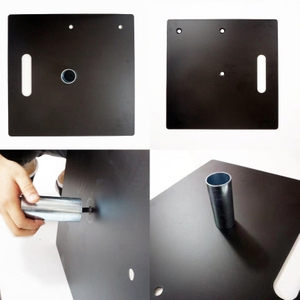 Placas de base de aço com pintura preta e pesos adicionais para sistema de tubos e cortinas
