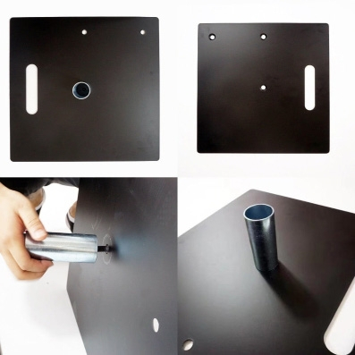 Placas de base de aço com pintura preta e pesos adicionais para sistema de tubos e cortinas