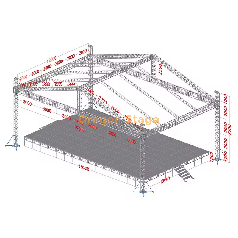 Sistema profissional de telhado de concerto ao ar livre de 4 pilares 19x12x8m