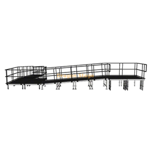 Rampa modular de alumínio para palco de eventos, 9,82x8,26m e 90 graus, para acesso de cadeira de rodas e carregamento de equipamentos de concerto