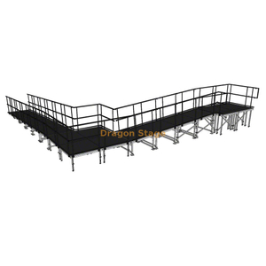 9,82x10,71m Rampa de palco modular de alumínio de 90 graus com pouso e guarda-corpos duplos