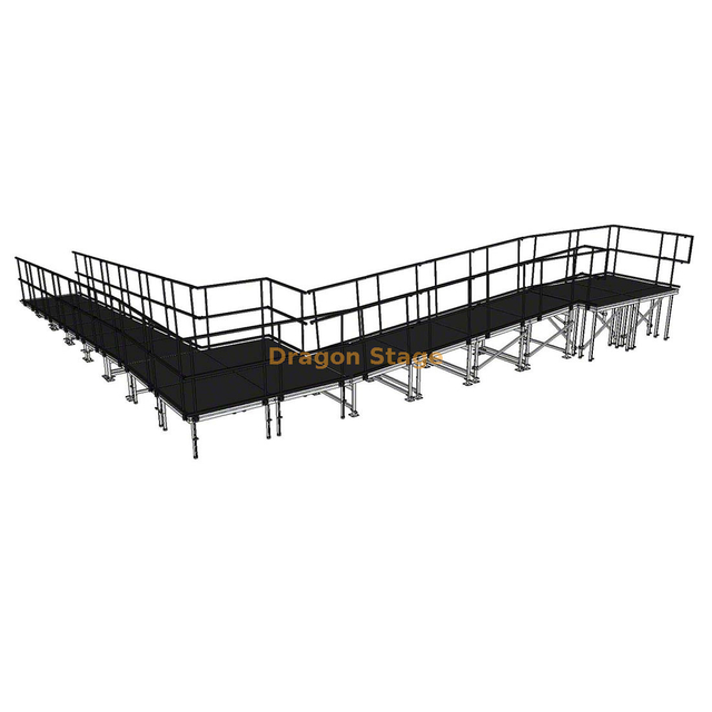 9,82x10,71m Rampa de palco modular de alumínio de 90 graus com pouso e guarda-corpos duplos