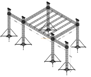 sistema de treliça de alumínio para telhado plano de 6x6x5m com altura de 5m e asas de alto-falante de 3m