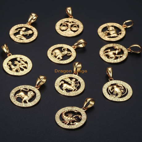 Jóias personalizadas prata personalizada personalizada 18k ouro banhado a ouro pingente de moeda de aço inoxidável 12 colar de constelações de sinal zodíaco