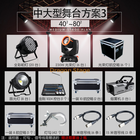 Plano de equipamentos de iluminação de palco para um estágio médio grande 40-80 metros quadrados