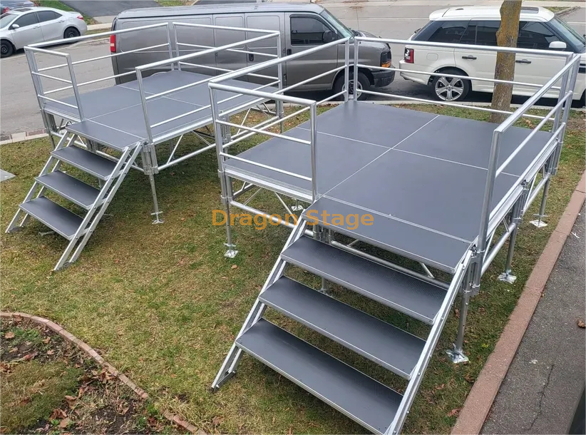8 x 8 pés de estágio móvel com trilhos de guarda