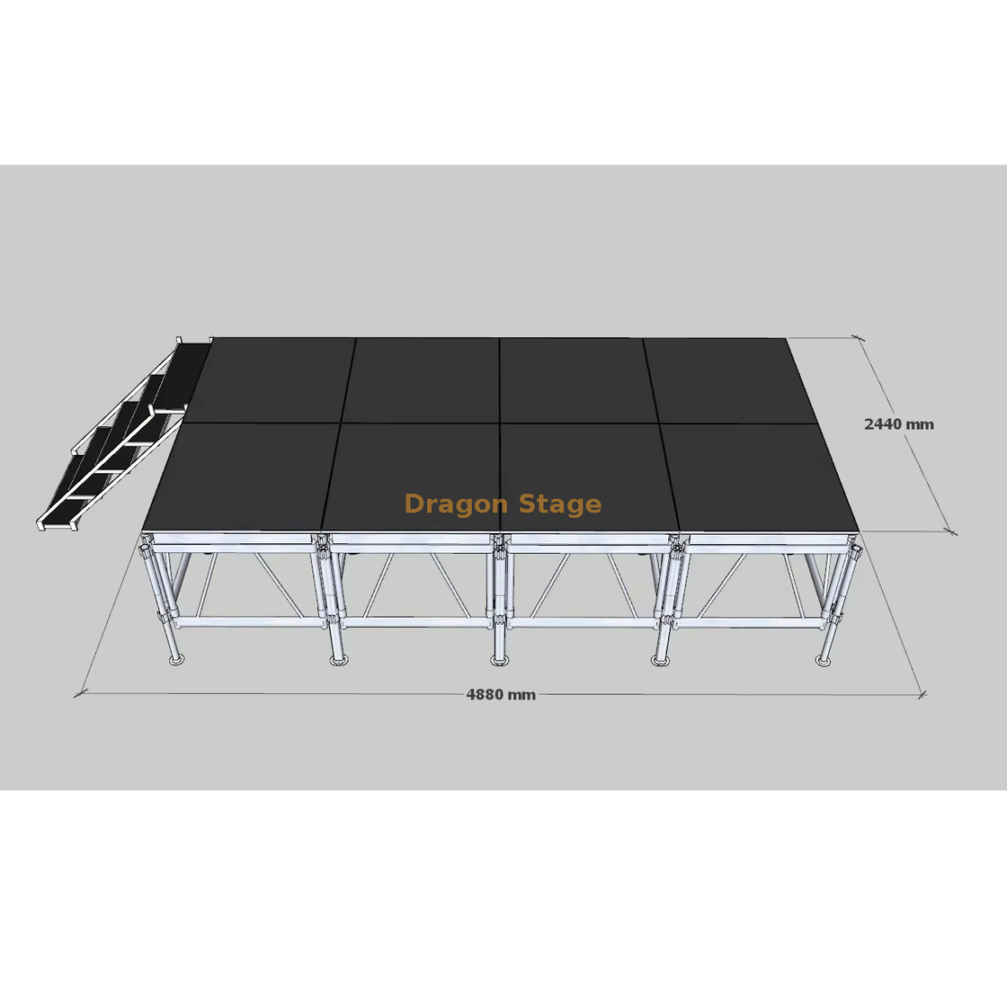 Pódio de palco de concerto ao ar livre de alumínio para venda 4.88x2.44m com 2 escadas