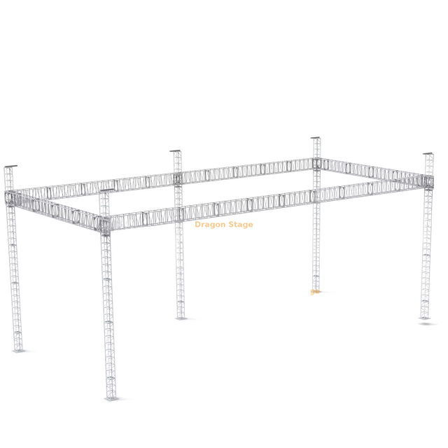 Sistema portátil de treliça com tela LED 14x6x6m com 5 torres de suporte e talhas de corrente manuais