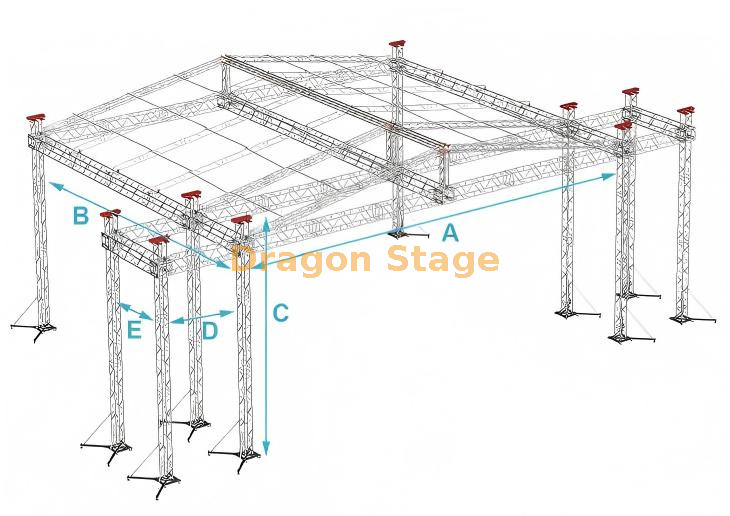 Sistema profissional de telhado de palco de concerto de alumínio 20x20x12m - treliça de estádio de 12m de altura com asas de alto-falante de matriz de linha dupla de 3m de largura