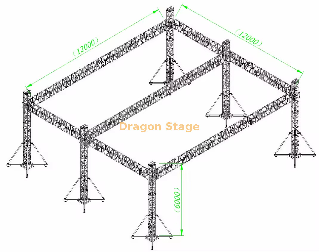  Equipamento de iluminação de palco Sistema de treliça de evento profissional 12x12x6m