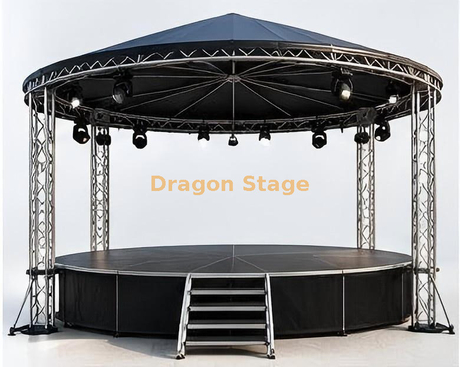 Palco móvel de alumínio redondo de 4 m de diâmetro com telhado para uso em casamentos e eventos