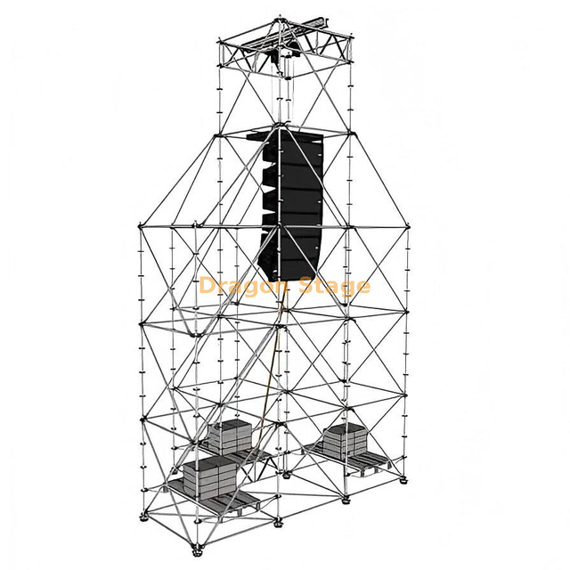 Sistema de suspensão Ringlock Line Array de 4 torres com torre principal de 10 m e 3 torres auxiliares