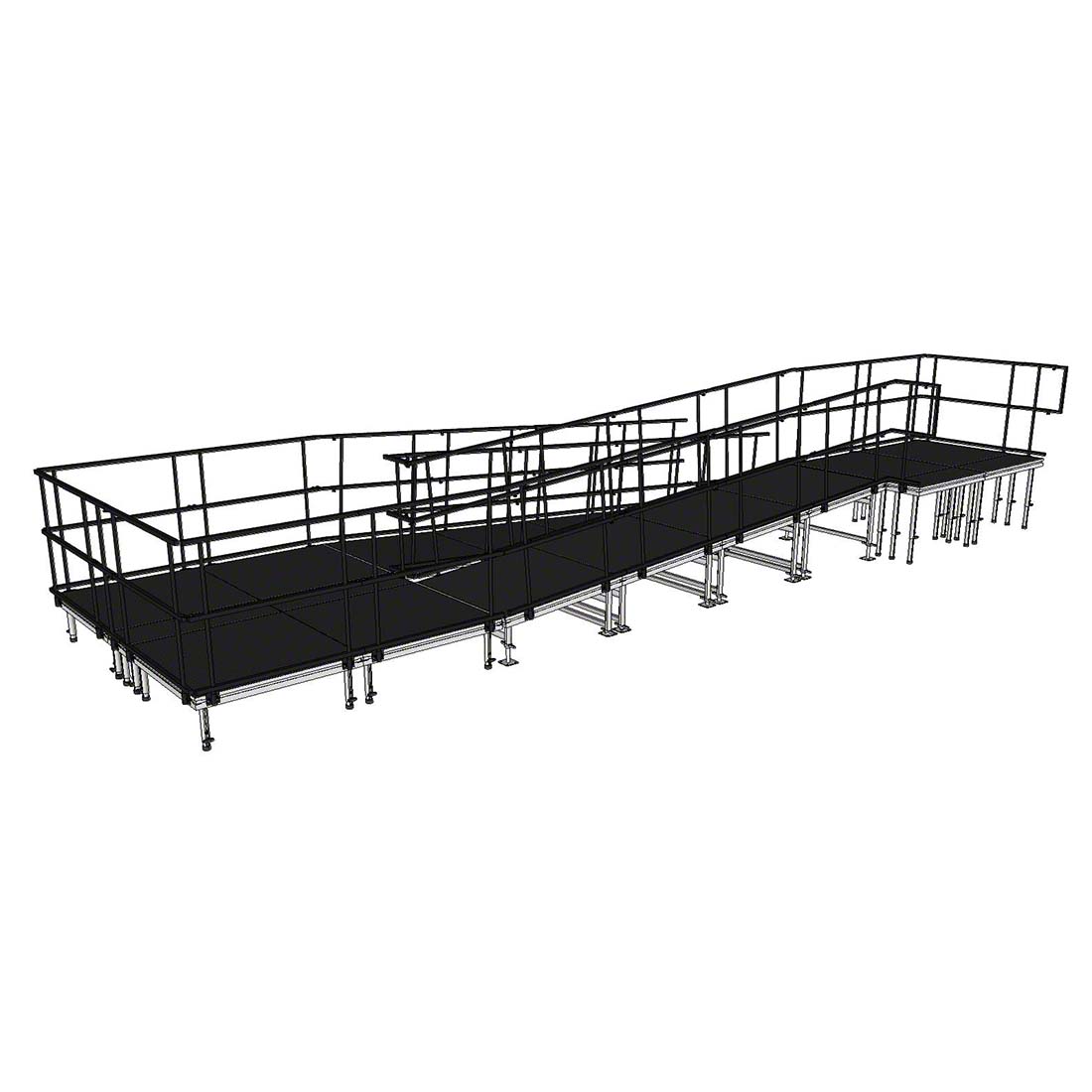 Rampa de alum&iacute;nio para palco de eventos em ziguezague de 9,82 x 3,23 m para acesso de cadeiras de rodas e carregamento de equipamentos de concerto.jpg