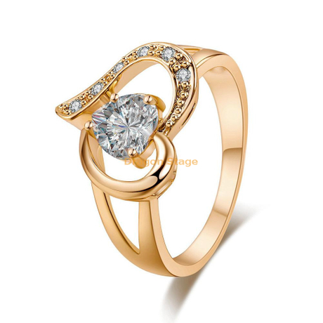 Atacado Mulheres Jóias de Jóias Rosa Ouro Zircão Coração em forma de Arábia Saudita18k 24K Anel de casamento de noivado de ouro