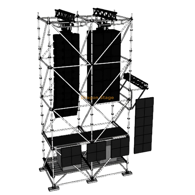Sistema de suporte Ringlock Line Array 4x2x8m com treliça de alumínio, plataforma de trabalho e lastro de água