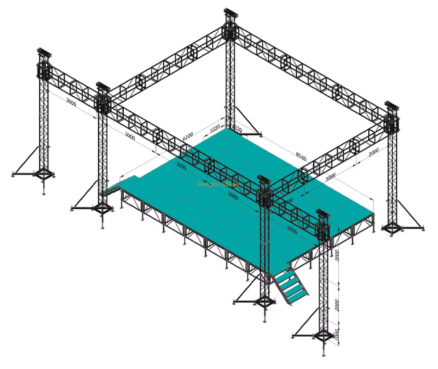 Treliça profissional de iluminação para discotecas e eventos internos 9x7x6m