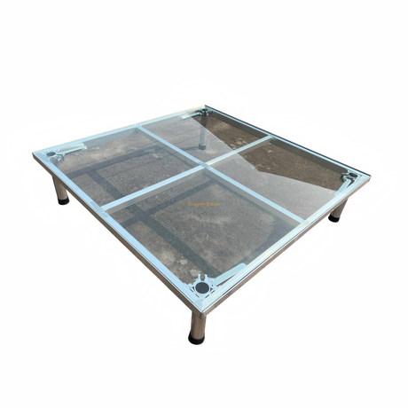 Plataforma de palco de vidro transparente com estrutura de alumínio ajustável (1,22 m x 1,22 m)