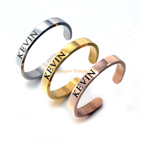 Atacado moda feminina masculina ouro rosa manguito aberto ajustável personalizado 3d gravado anéis de aço inoxidável