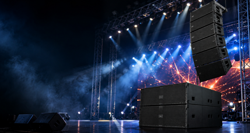 Sistema de som de palco para eventos